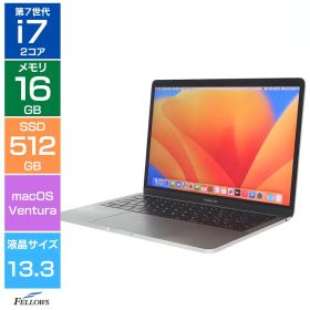 【Cランク 訳あり】中古 ノートパソコン Apple MacBook Pro 13インチ Mid-2017 A1708 スペースグレイ macOS Ventura Core i7 2.5GHz メモリ16GB SSD 512GB Thunderbolt3 日本語 JIS配列 バッテリー不可 アップル マックブックプロ