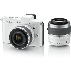 ニコン Nikon 1 V1 10-30mm 30-110mm ダブルズームキット ホワイト ミラーレス一眼 カメラ 中古