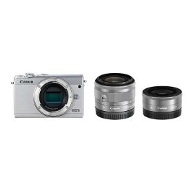 【中古】【1年保証】【美品】Canon EOS M100 ダブルレンズキット 15-45mm IS STM + 22mm F2 STM ホワイト