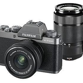 【中古】［非常に良い］FUJIFILM ミラーレス一眼カメラ X-T100ダブルズームレンズキット ダークシルバー X-T100WZLK-DS