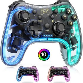 Elekasumi Switch コントローラー 光る スリープ解除【Switch1/2代対応】10色RGBライト スイッチ コントローラー 無線 アプリ設定 TURBO連射 6軸ジャイロセンサー pro コントロー ラー Bluetooth接続