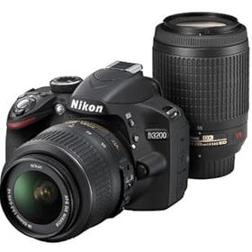 【中古】Nikon デジタル一眼レフカメラ D3200 200mmダブルズームキット 18-55mm/55-200mm付属 ブラック D3200WZ200BK