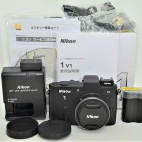 【中古】Nikon ミラーレス一眼カメラ Nikon 1 (ニコンワン) V1 (ブイワン) 薄型レンズキット ブラックN1 V1ULK BK