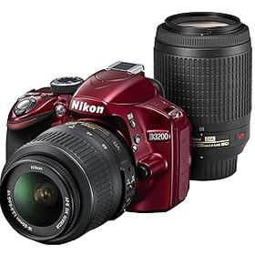 【中古】【39shop】Nikon★デジタル一眼レフカメラ D3200 200mmダブルズームキット 18-55mm/55-200mm レッド D3200WZ200RD(非常に良い)