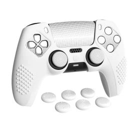PlayVital ps5コントローラー対応用保護カバー、改良型シリコンカバー充電ステーションに対応、サムグリップキャップ6つやステッカー2枚付属、3Dスタッド加工、グリップ付き滑り止めや