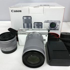 【動作確認済み】Canon EOS M100 ホワイト ダブルズームキット EF-M 15-45mm 55-200mm IS STM ミラーレス一眼 箱付 バッテリー付 S051